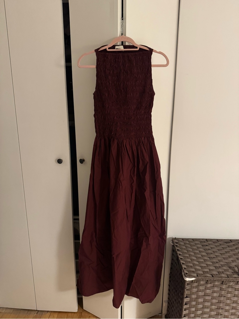 Faithfull the Brand Sleeveless Smocked Maxi Dress in Wine